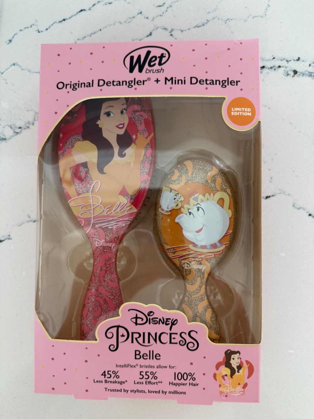 Disney Princess Belle Wet Brush Detangler & Mini Detangler Hair Brush Set NWT